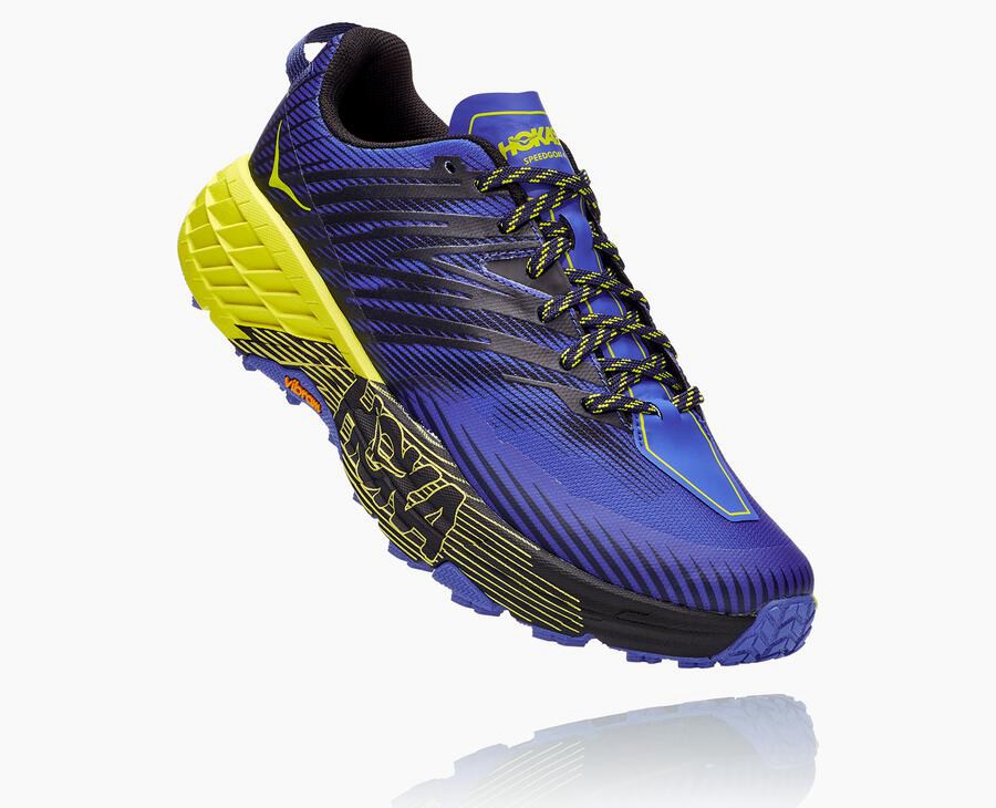 Hoka One One Speedgoat 4 Trailskor Herr - Blå/Gröna - QEWAO-9832